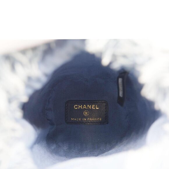 Chanel  Mood Logo Printed Quilted Denim Chain Bucket Bag Blue - Picture 14 of 15